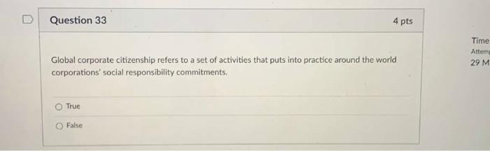 Question 33 4 pts Time Attem 29 M Global