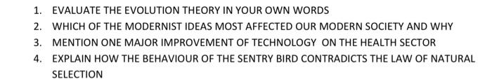 1. EVALUATE THE EVOLUTION THEORY IN YOUR OWN