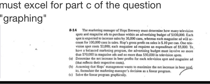must excel for part c of the question "graphing"