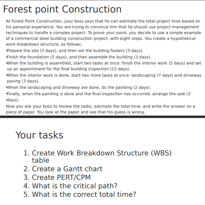 At Forest Point Construction, your boss says that