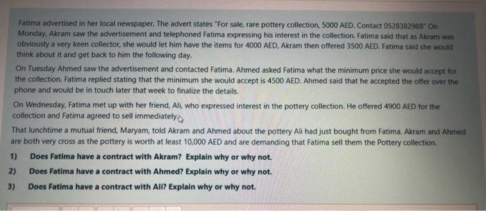 the subject is business law Fatima advertised in