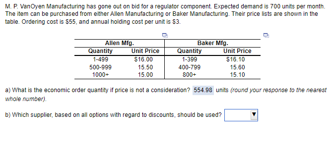M. P. VanOyen Manufacturing has gone out on bid