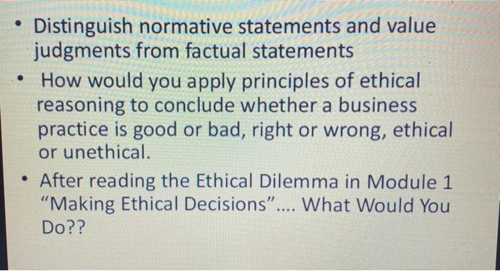 Distinguish normative statements and value