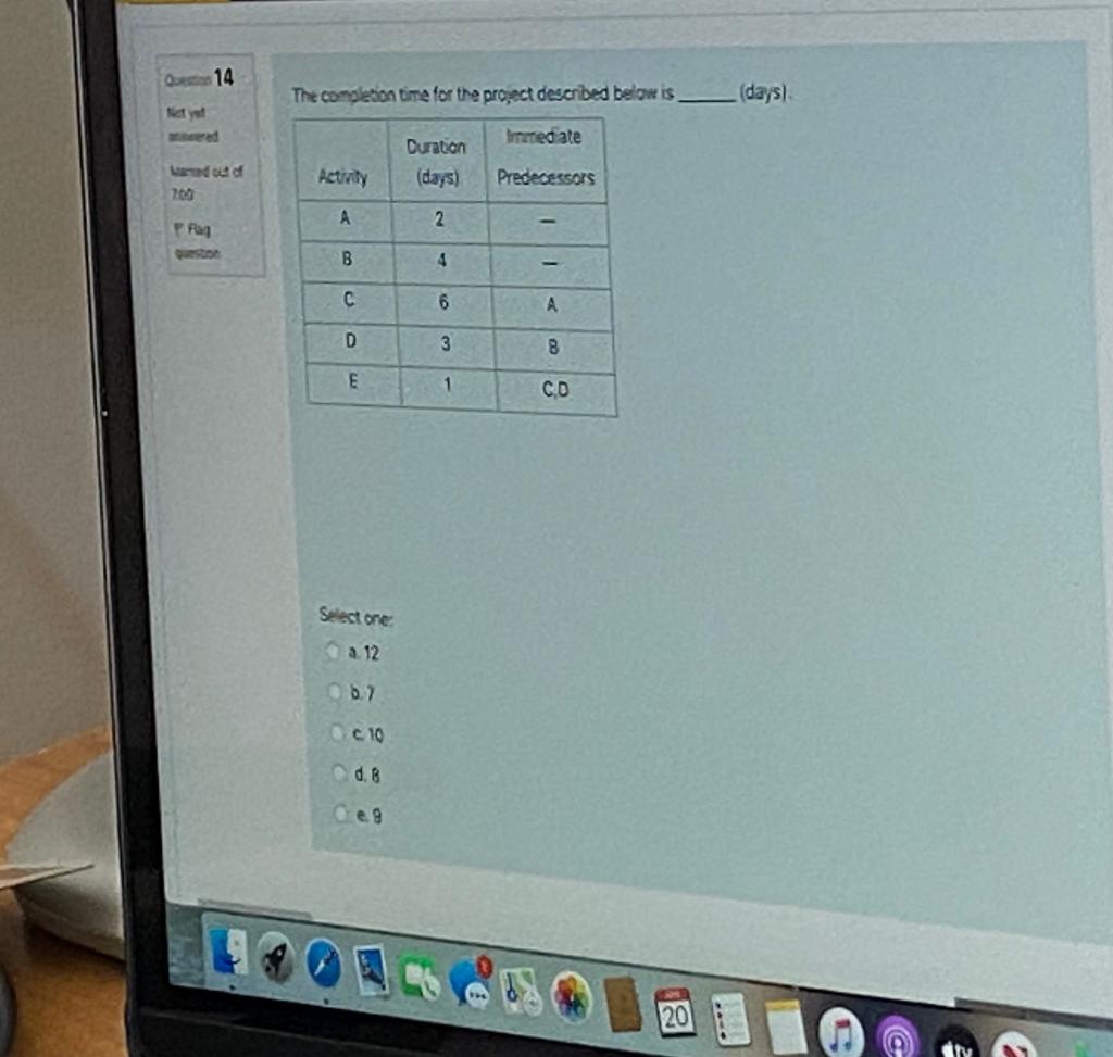 14 The completion time for the project described