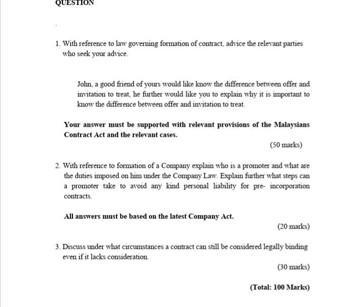 QUESTION 1. With reference to law governing