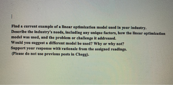 Find a current example of a linear optimization