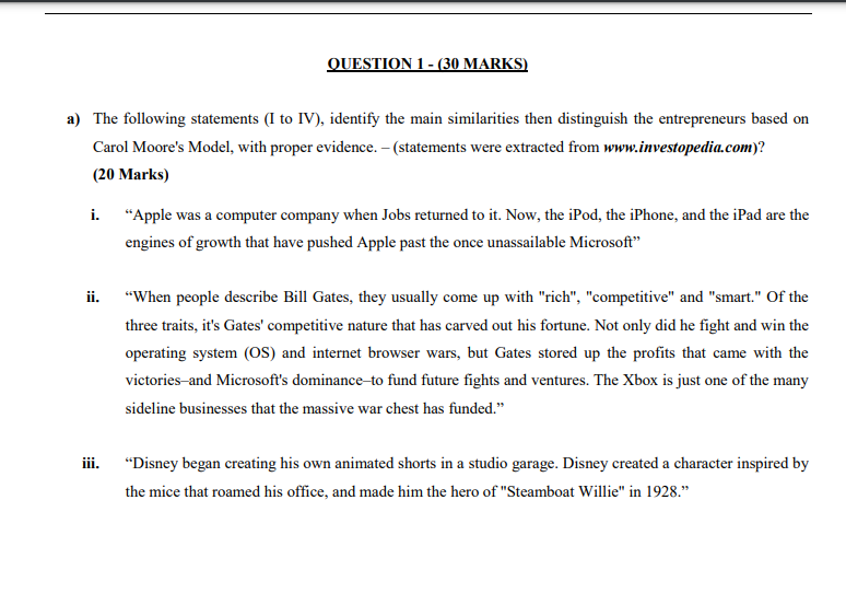 QUESTION 1 - (30 MARKS) a) The following