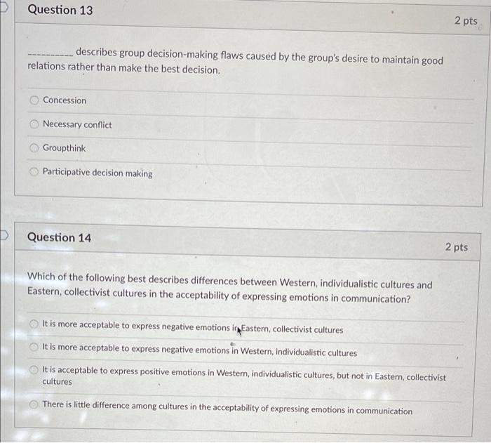 D Question 13 2 pts describes group
