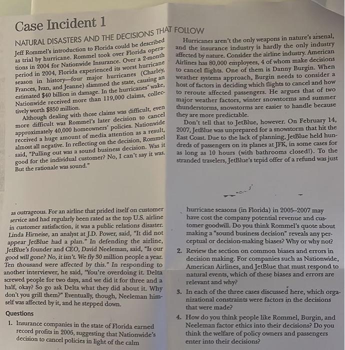 Case Incident 1 NATURAL DISASTERS AND THE