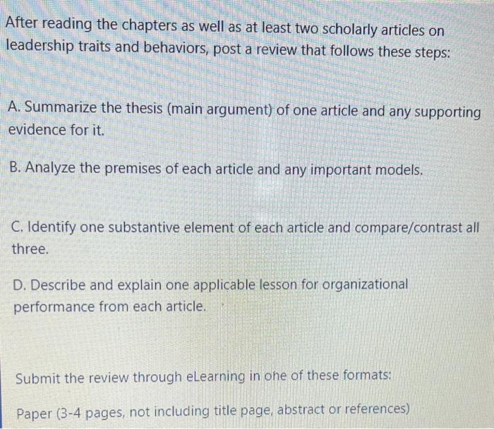 After reading the chapters as well as at least