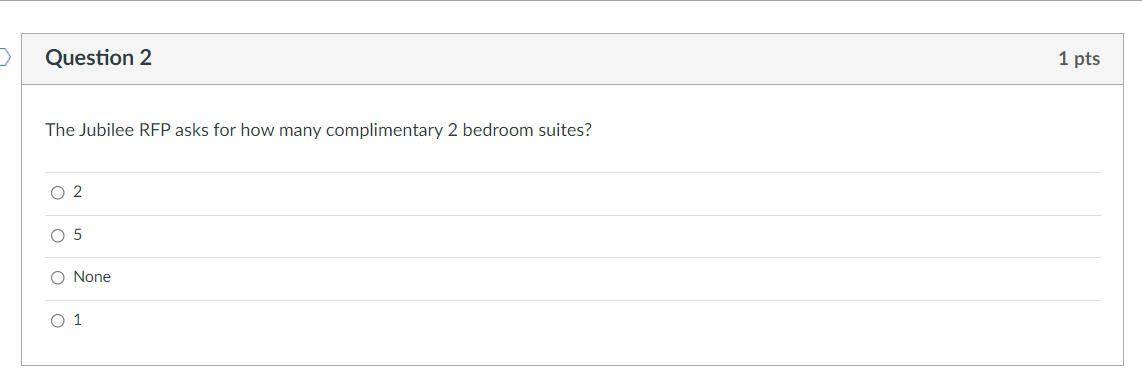 Question 2 The Jubilee RFP asks for how many