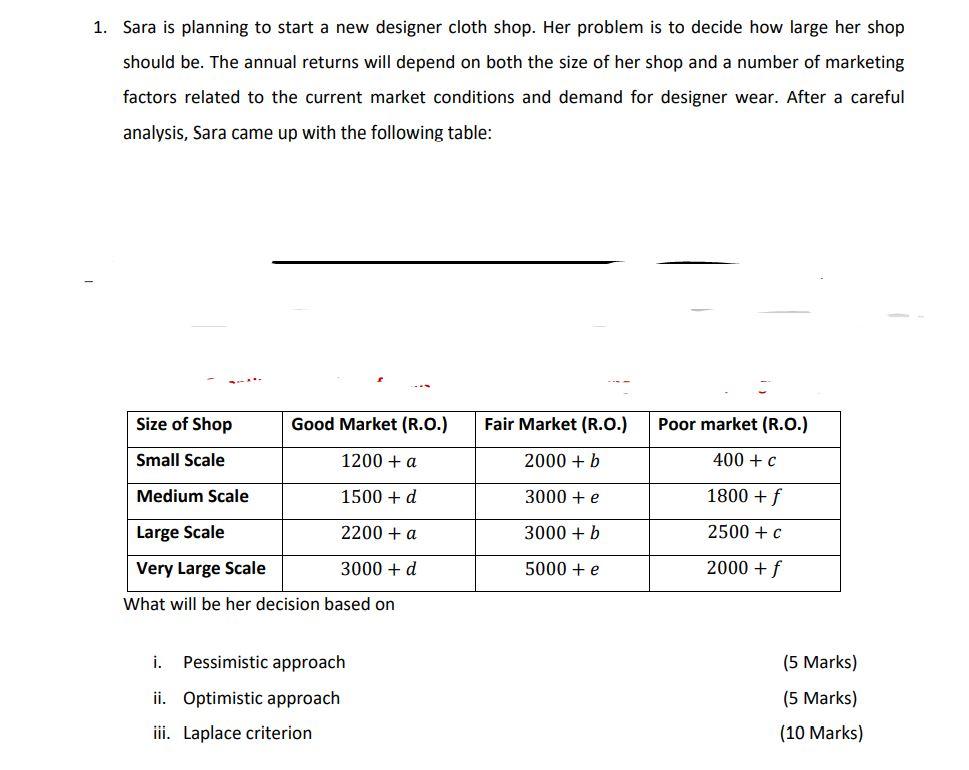 Note: a=7 , b=7 , c=5 , d=0 ,e=2 f=0 1. Sara is
