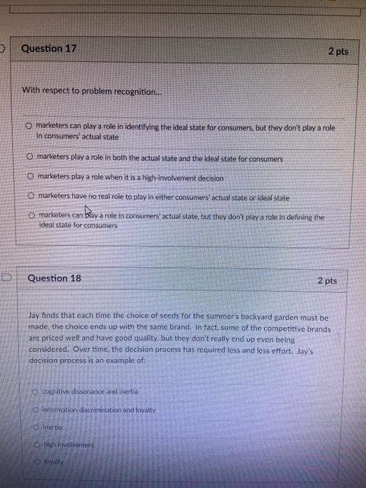 Question 17 2 pts With respect to problem