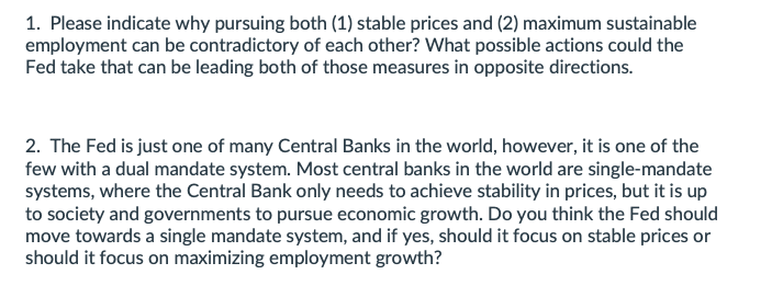 1. Please indicate why pursuing both (1) stable