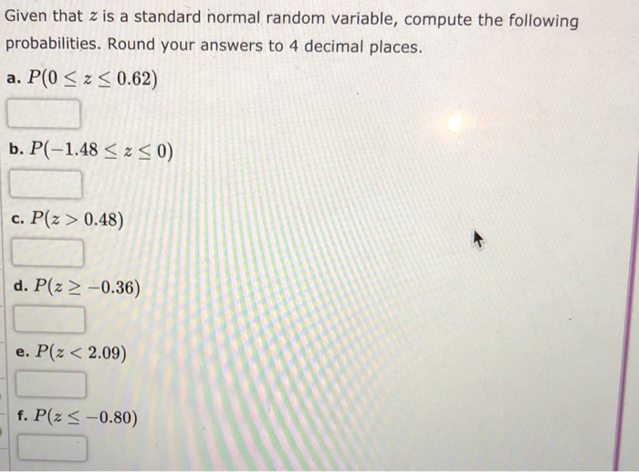 Given that z is a standard normal random