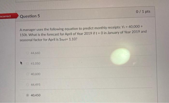 0/1 pts incorrect Question 5 A manager uses the