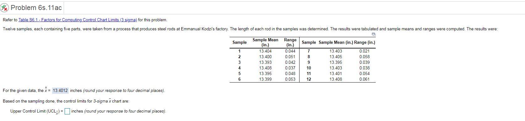 Problem 6s.11ac Refer to Table 56.1 - Factors for