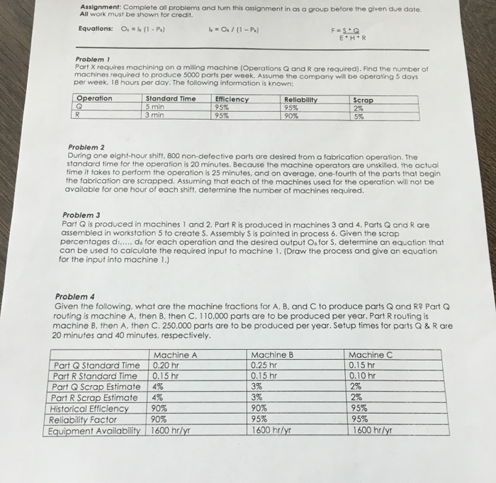 Assignment: Complete all problems and turn this