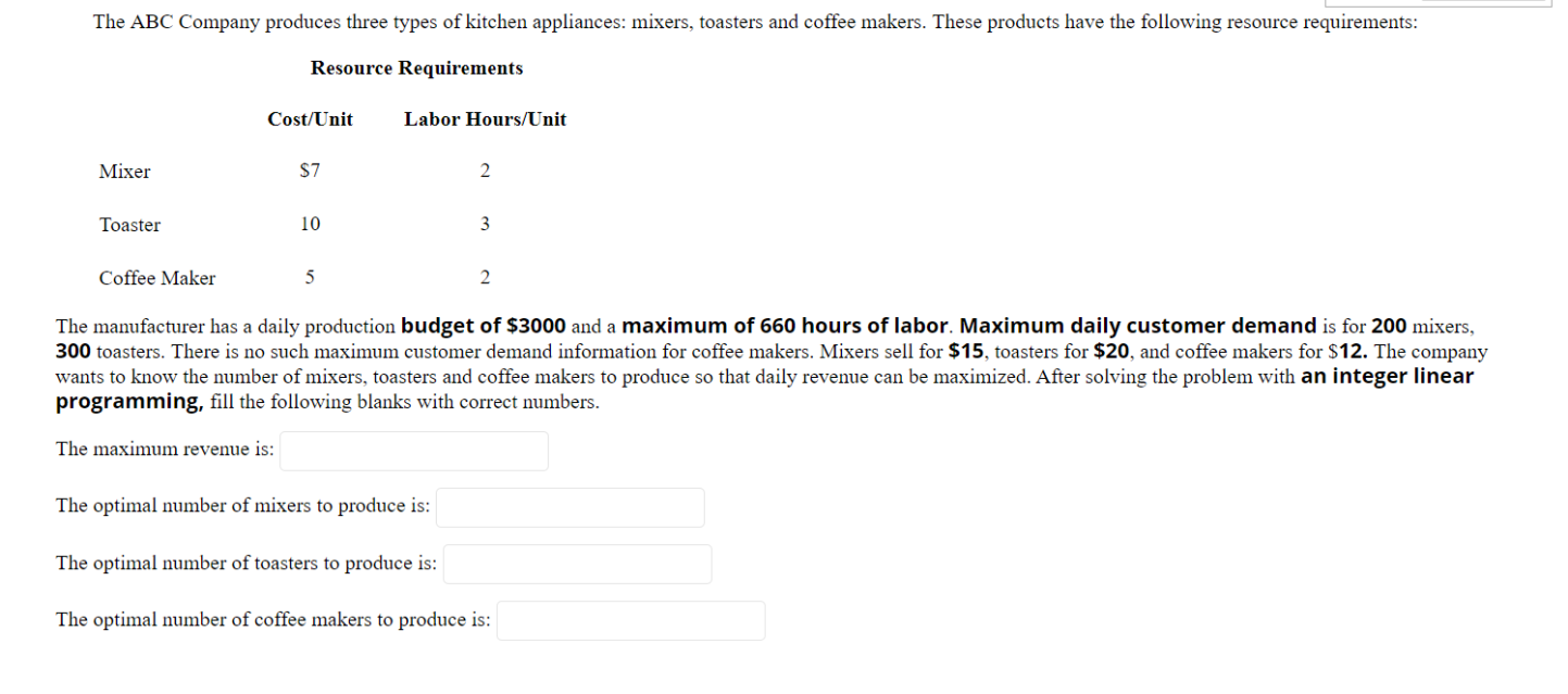 The ABC Company produces three types of kitchen