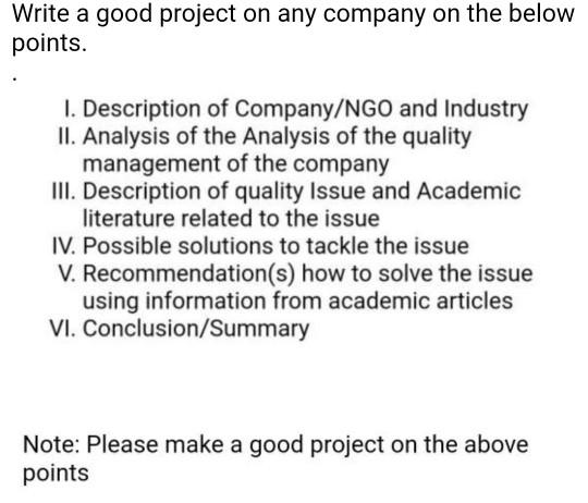 Note: select any company and write on the below