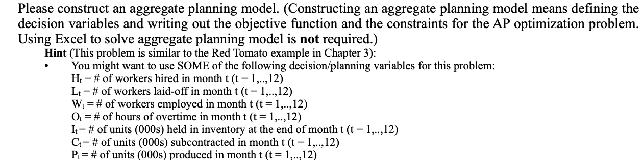 Problem 1. (Chapter 3 Aggregate Planning)