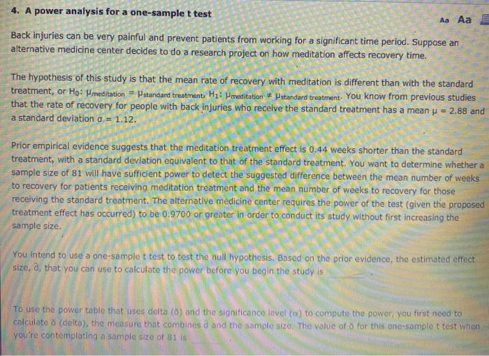 Aa Aa 4. A power analysis for a one-sample t test