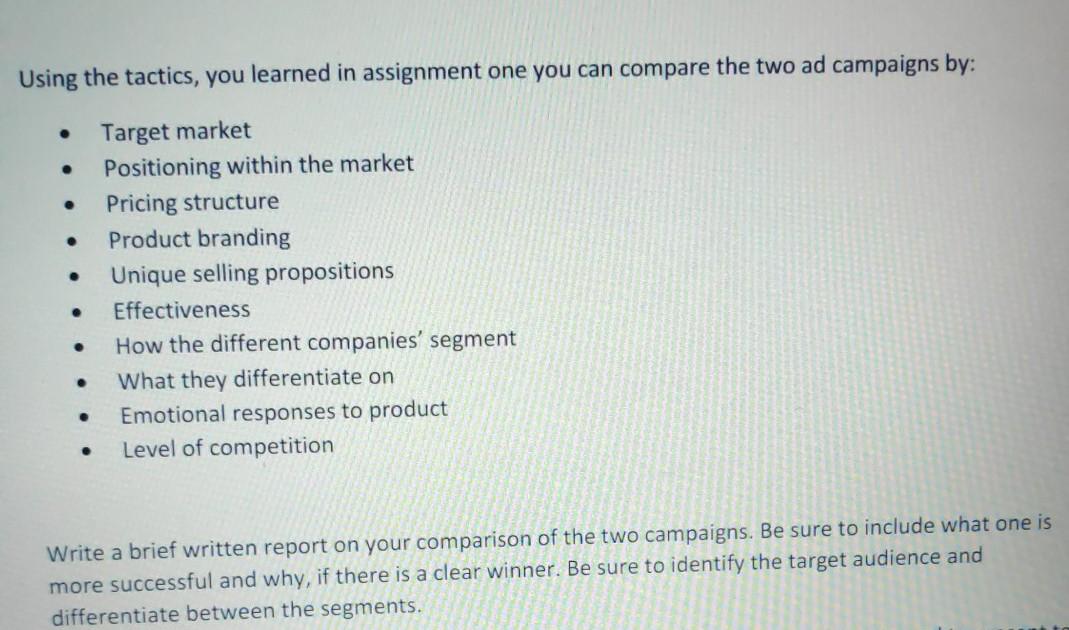 For this assignment you will compare two
