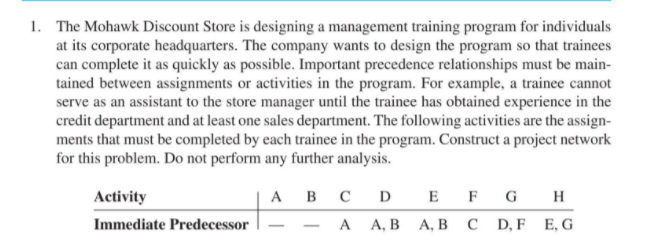 1. The Mohawk Discount Store is designing a