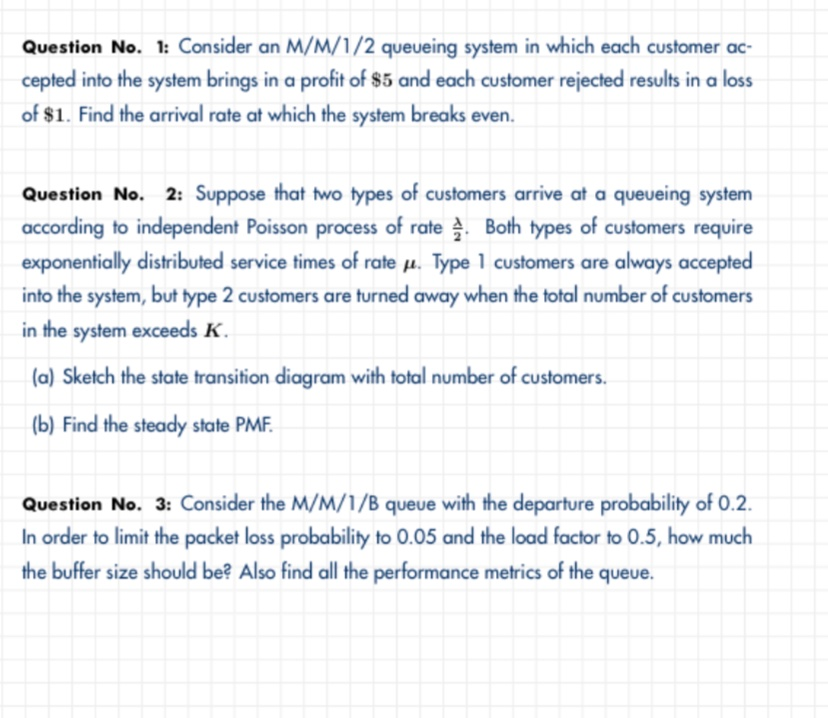 Question No. 1: Consider an M/M/1/2 queueing