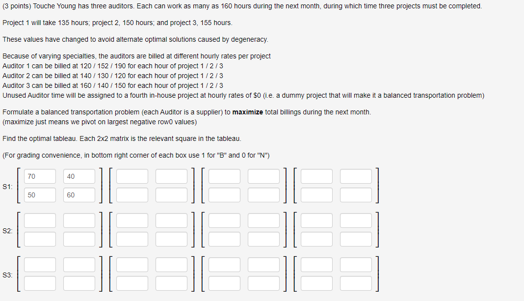 (3 points) Touche Young has three auditors. Each