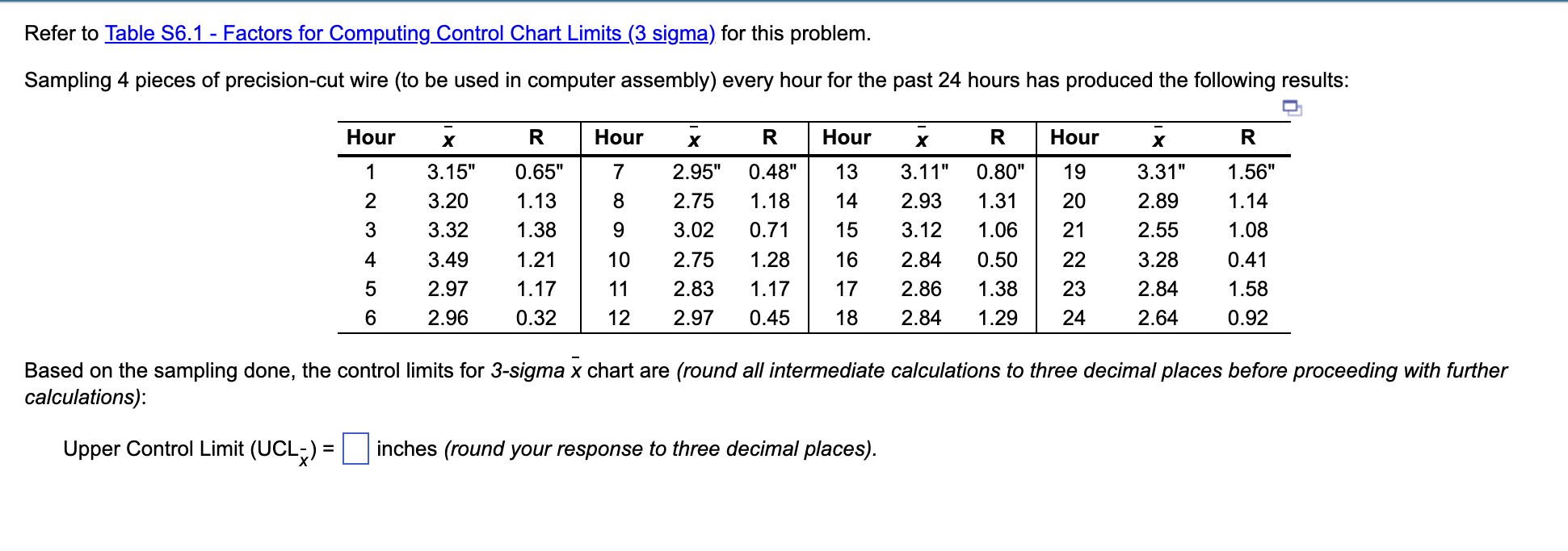 Refer to Table S6.1 - Factors for Computing