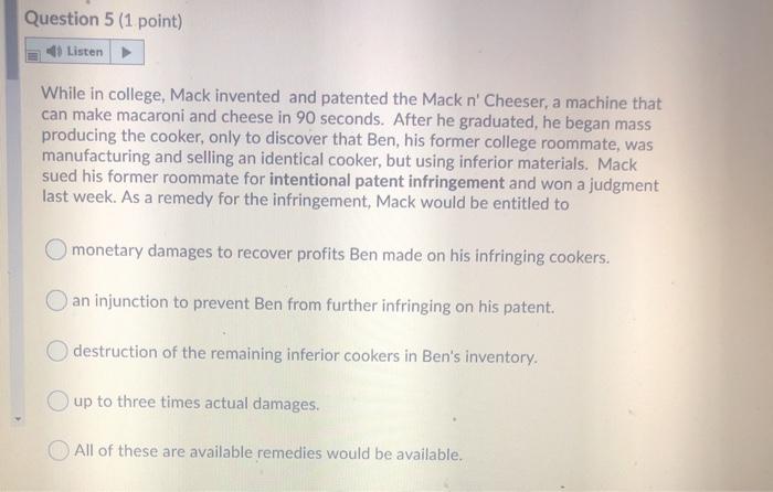 please answer fast Question 2 (1 point) Listen