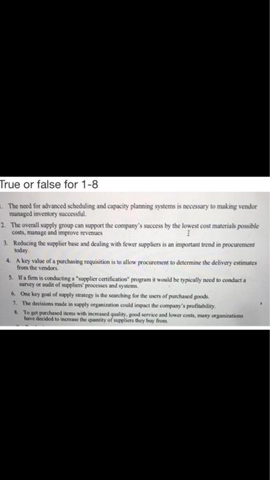 True or False True or false for 1-8 The need for