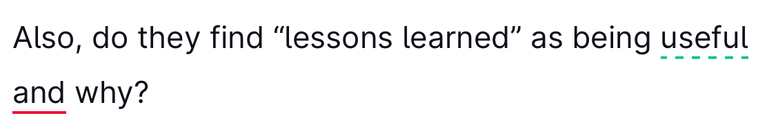 Also, do they find "lessons learned" as being