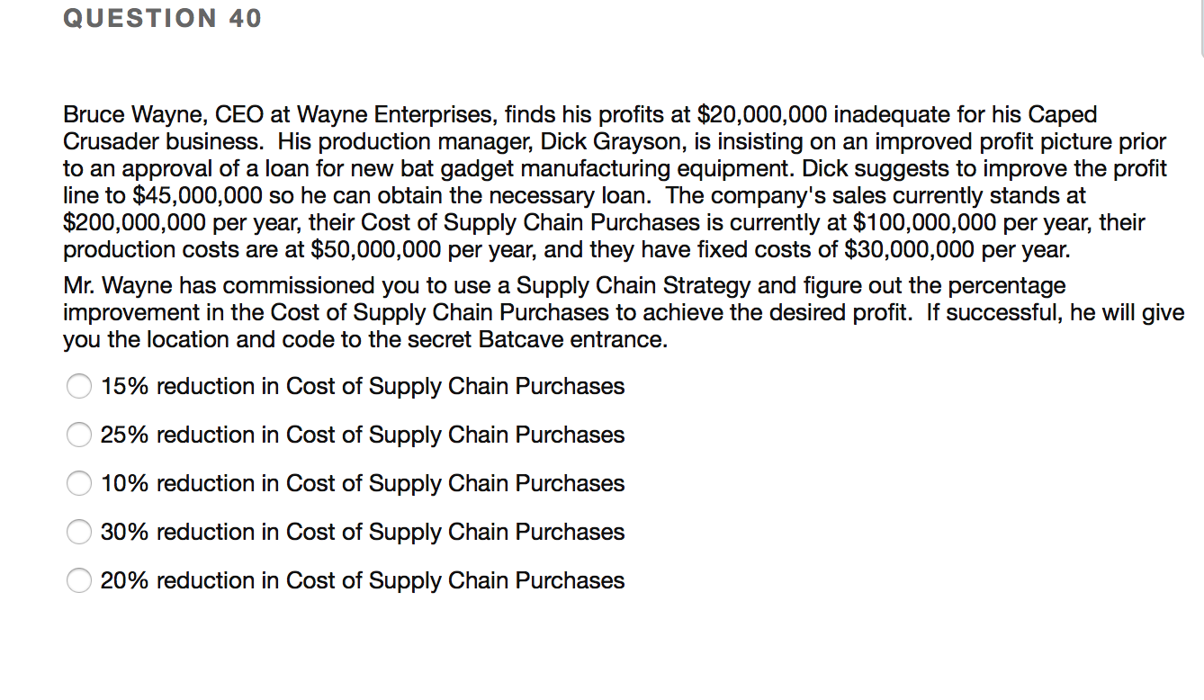 QUESTION 40 Bruce Wayne, CEO at Wayne