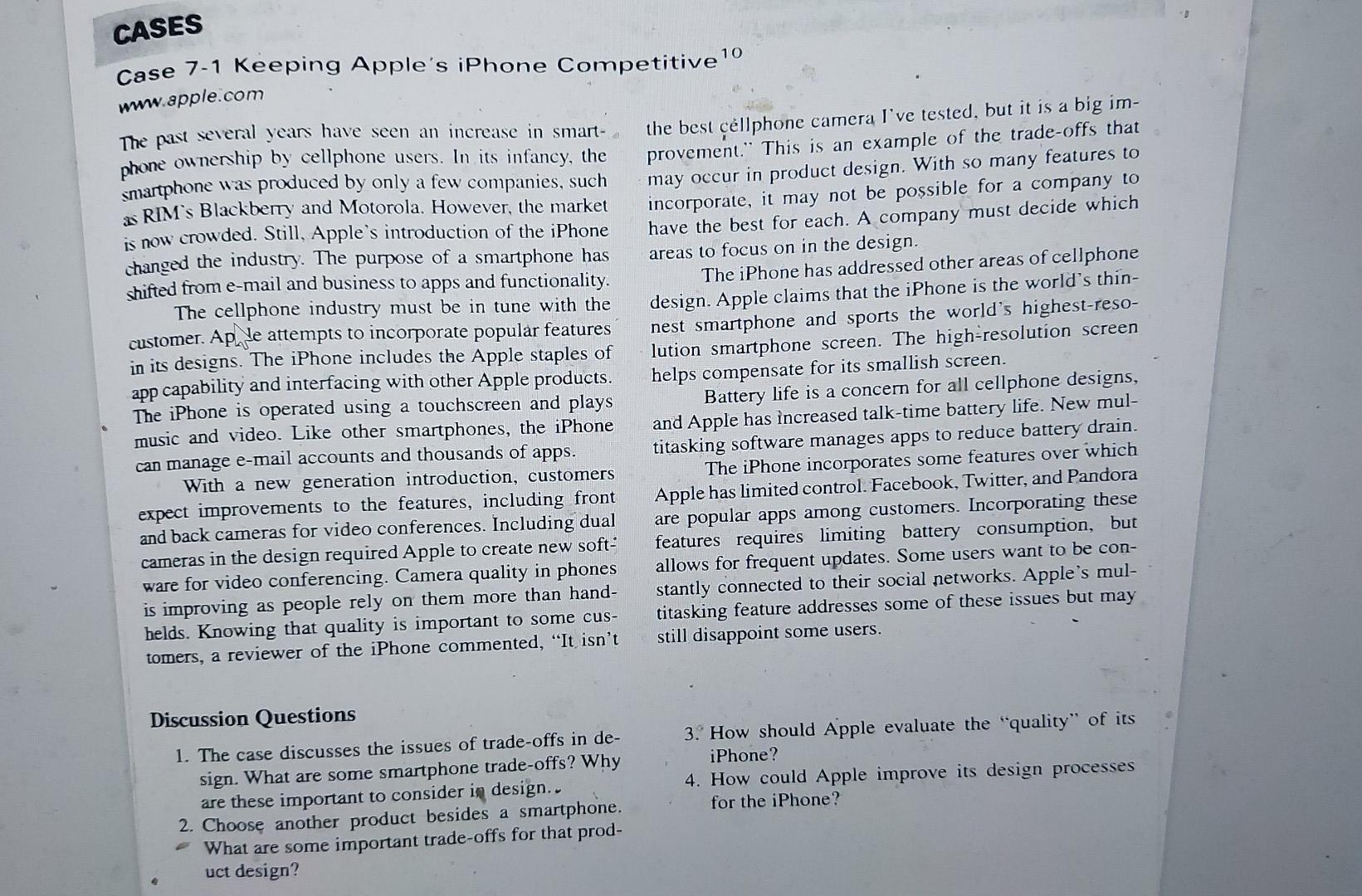 CASES Case 7-1 Keeping Apple's iPhone Competitive