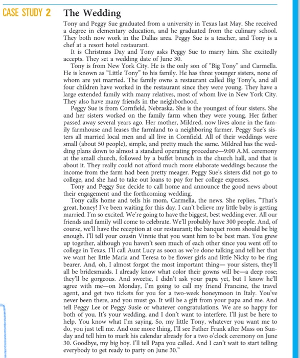 answer case questions. CASE STUDY 2 The Wedding