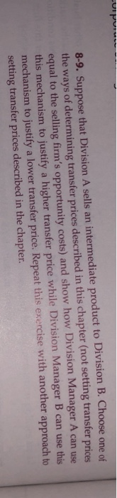 8-9. Suppose that Division A sells an