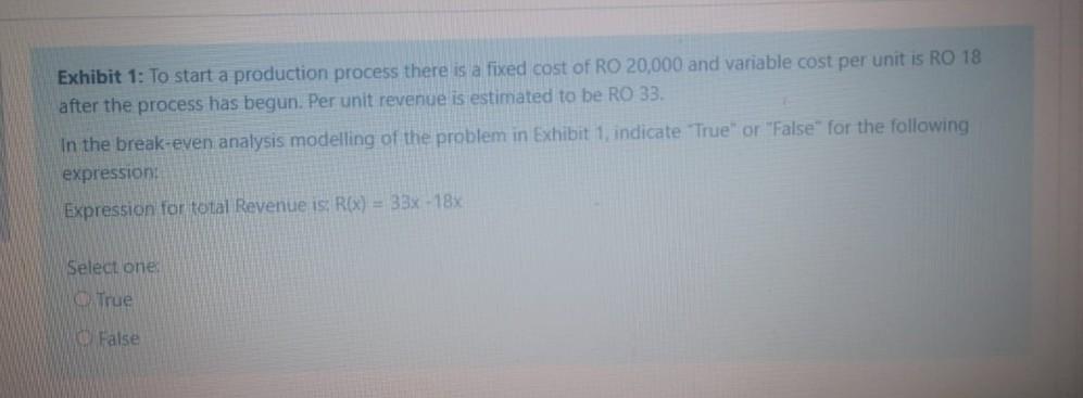 Exhibit 1: To start a production process there is