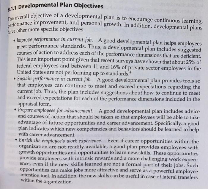 8.1.1 8.1.3 8.1.1 Developmental Plan Objectives