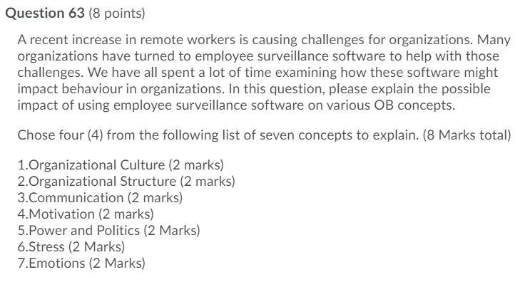 Question 63 (8 points) A recent increase in