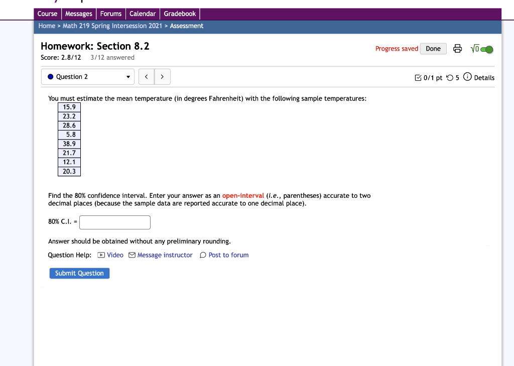 Course Messages Forums Calendar Gradebook Home >