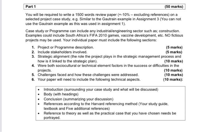 Part 1 (50 marks) You will be required to write a