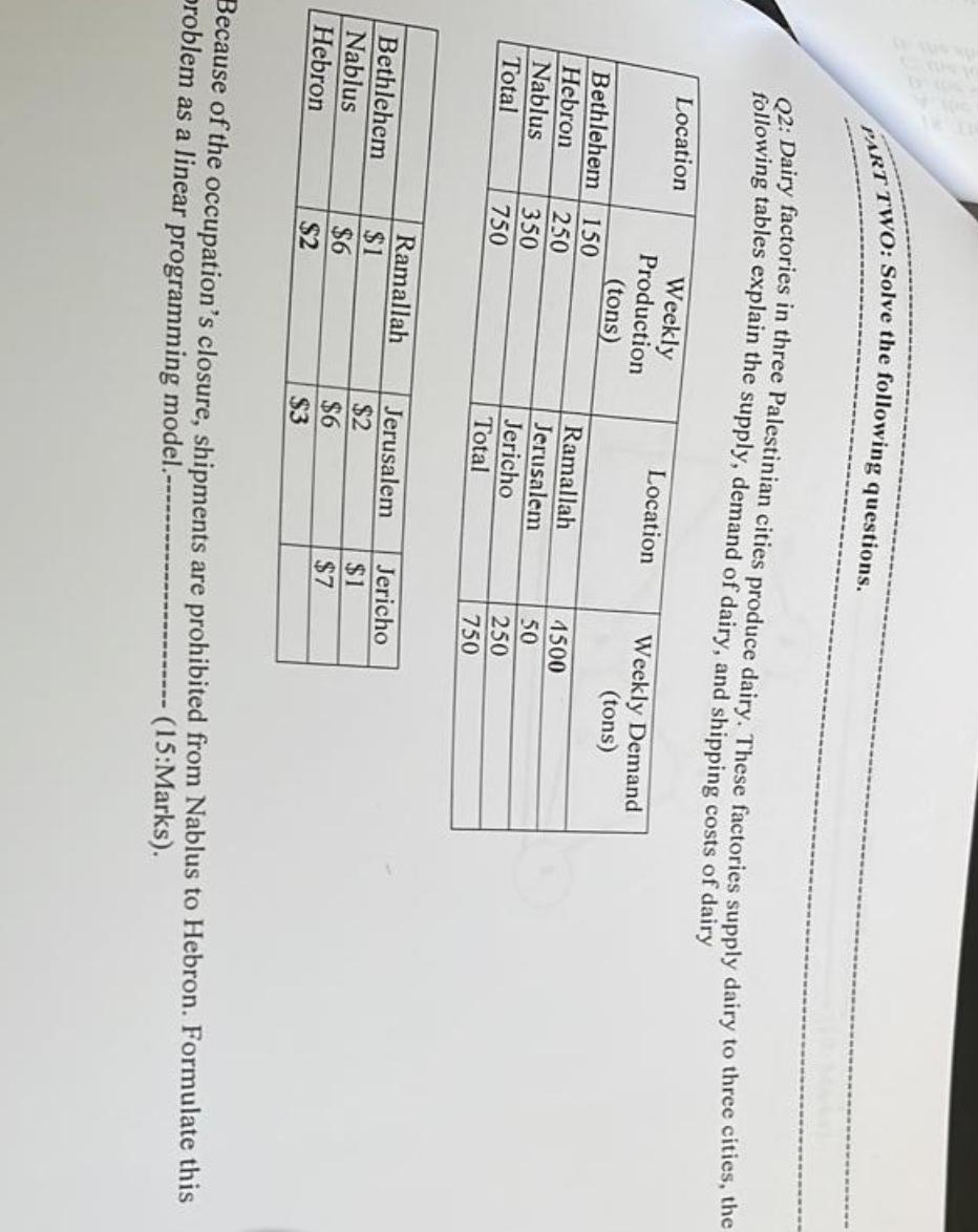 please solve this quickly PART TWO: Solve the