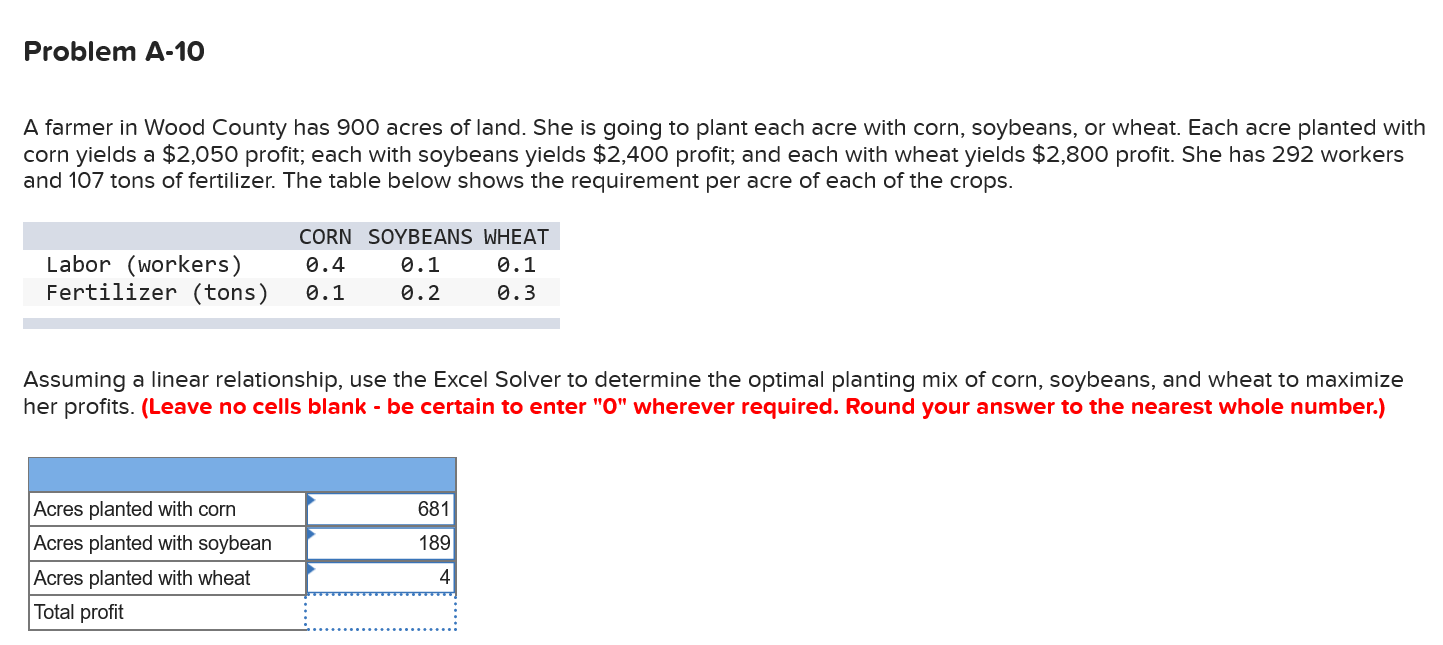 Answer for total profit please. Problem A-10 A