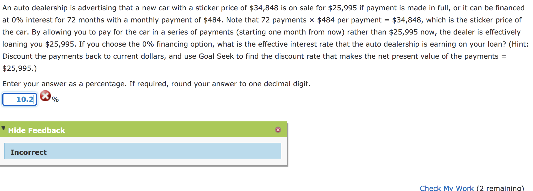 An auto dealership is advertising that a new car