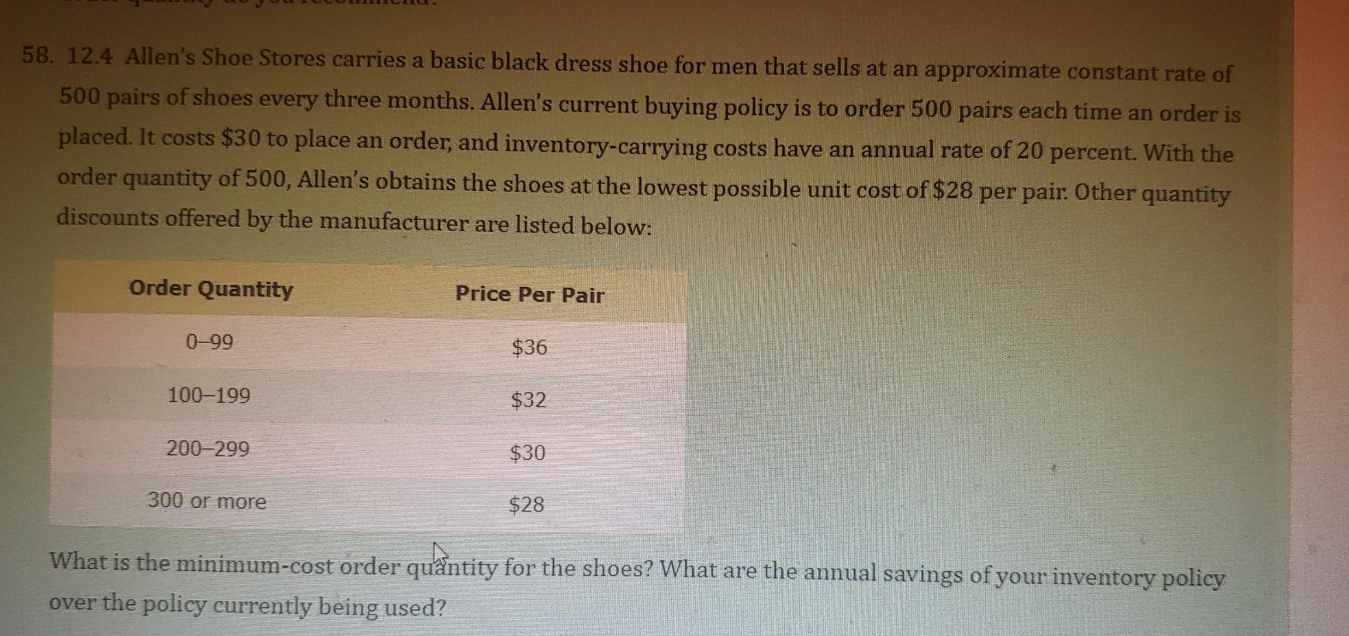 58. 12.4 Allen's Shoe Stores carries a basic