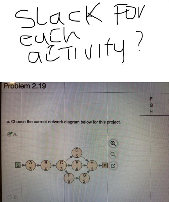 Slack For euch 7 activity Problem 2.19 F G H a.