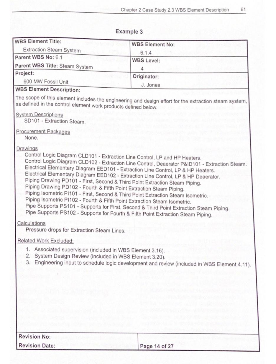 59 WBS ELEMENT DESCRIPTION CASE STUDY 2.3 The WBS