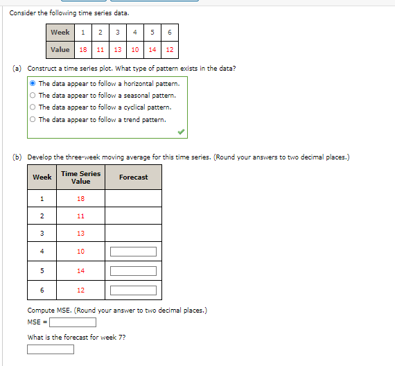 Consider the following time series data. (a)